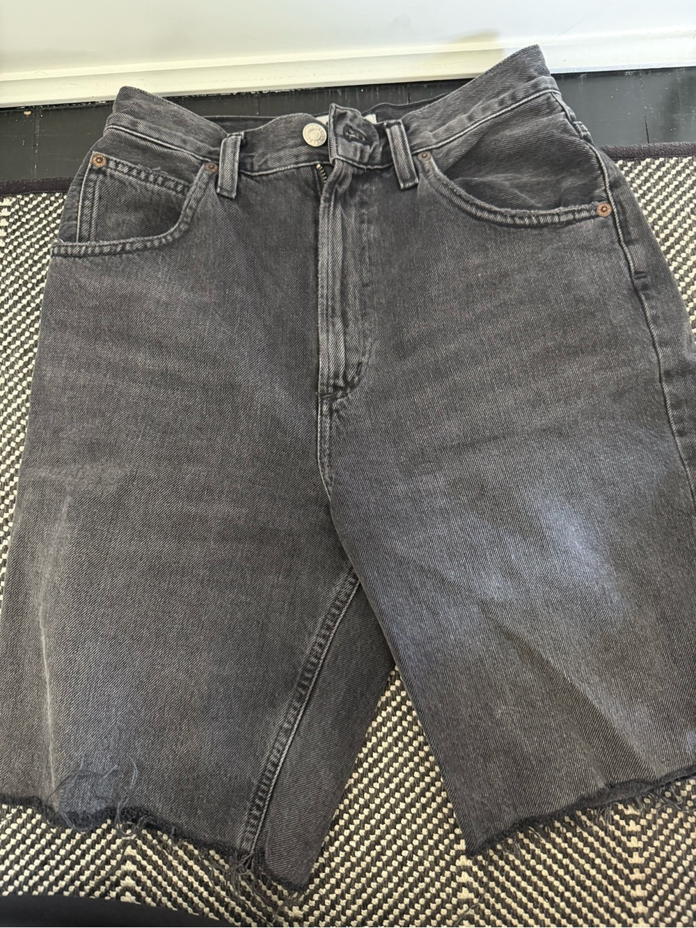 Agolde Washed Black High-Rise Cutoff Denim Shorts